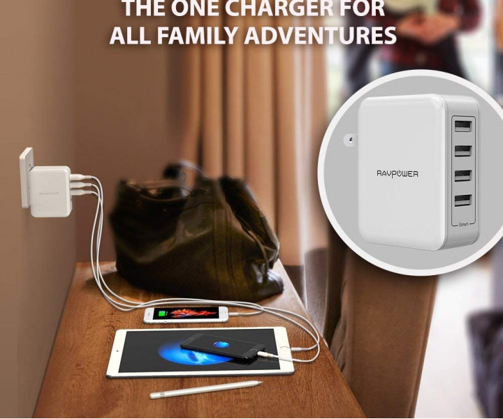 RAVPower USB 40W USB Plug Wall Charger White (RP-PC026WH)